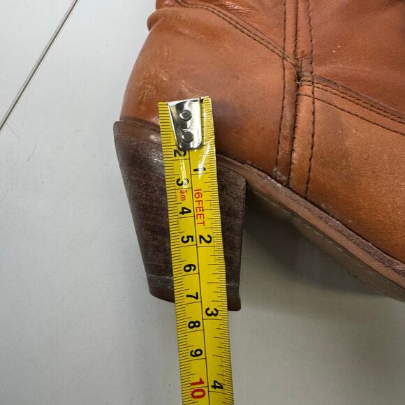 VTG 70s Dexter Brown Leather Stacked Heel Western Boots Size 6 USA Distressed - Picture 6 of 10